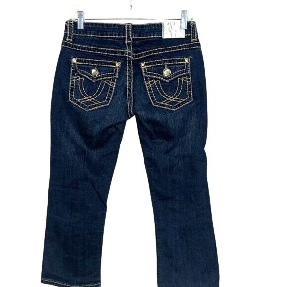 L.A. Idol USA Girls Dark Wash Denim Jeans Size 7 With Embellished Pockets & Cont - Picture 6 of 9